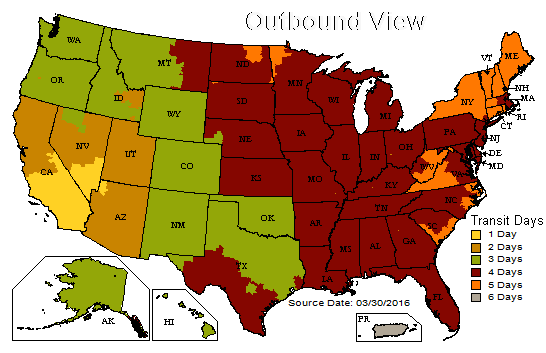 UPS delivery time map